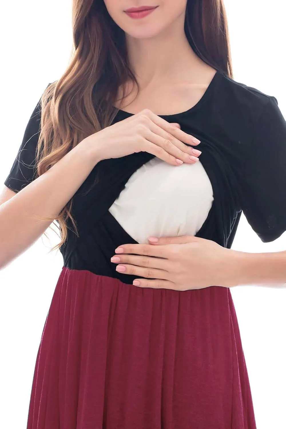 Smallshow Women's Short Sleeve Patchwork Nursing Dresses for Breastfeeding