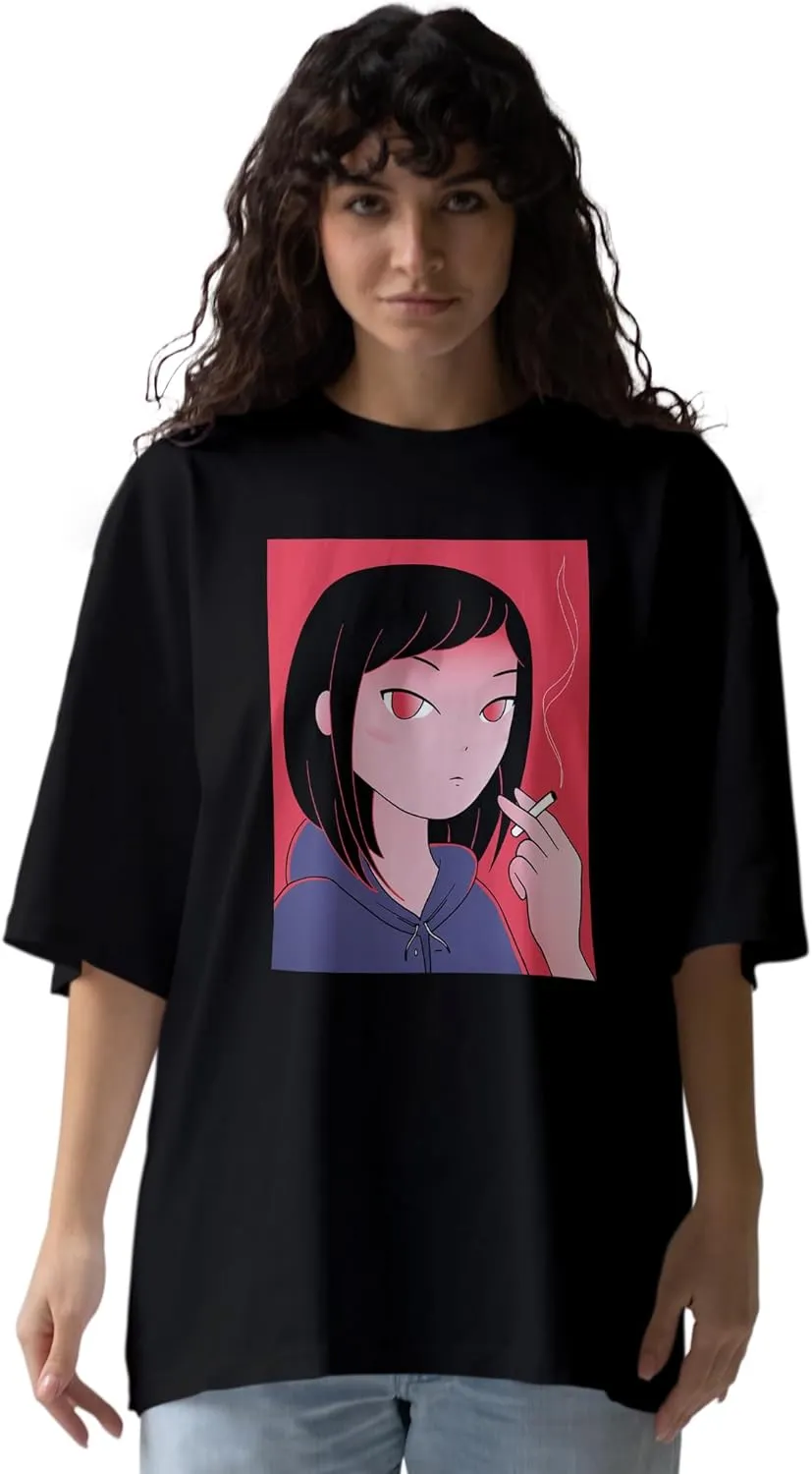 Smoking Anime Trendy Oversized T-Shirts for Women, Cotton T-Shirts, Perfect for Casual Wear & Gifting | WB.6.18