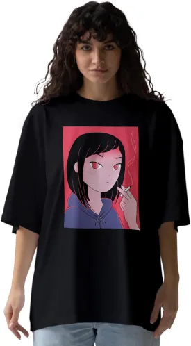Smoking Anime Trendy Oversized T-Shirts for Women, Cotton T-Shirts, Perfect for Casual Wear & Gifting | WB.6.18