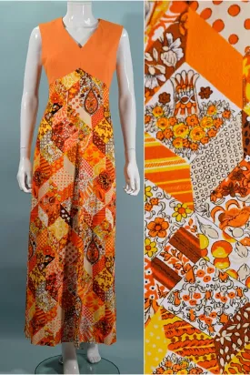SOLD Vintage 70s Patchwork Maxi Dress, Cottagecore Farmcore Long Dress