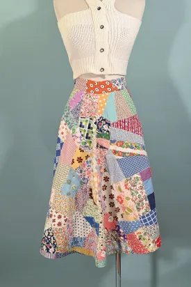 SOLD Vintage Patchwork Skirt, 30s Feed Sack Quit Skirt