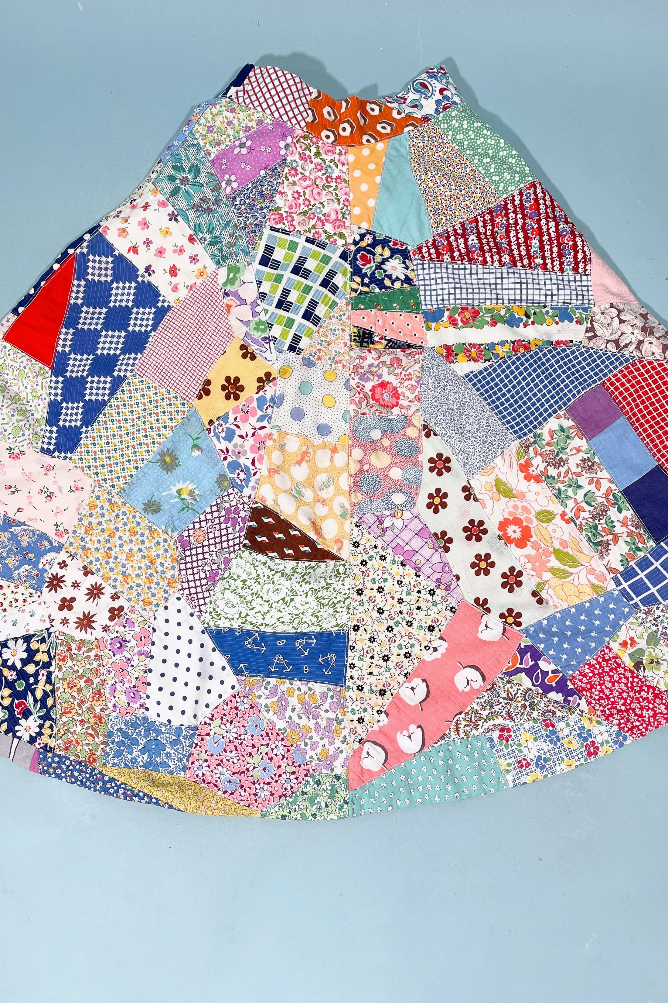 SOLD Vintage Patchwork Skirt, 30s Feed Sack Quit Skirt