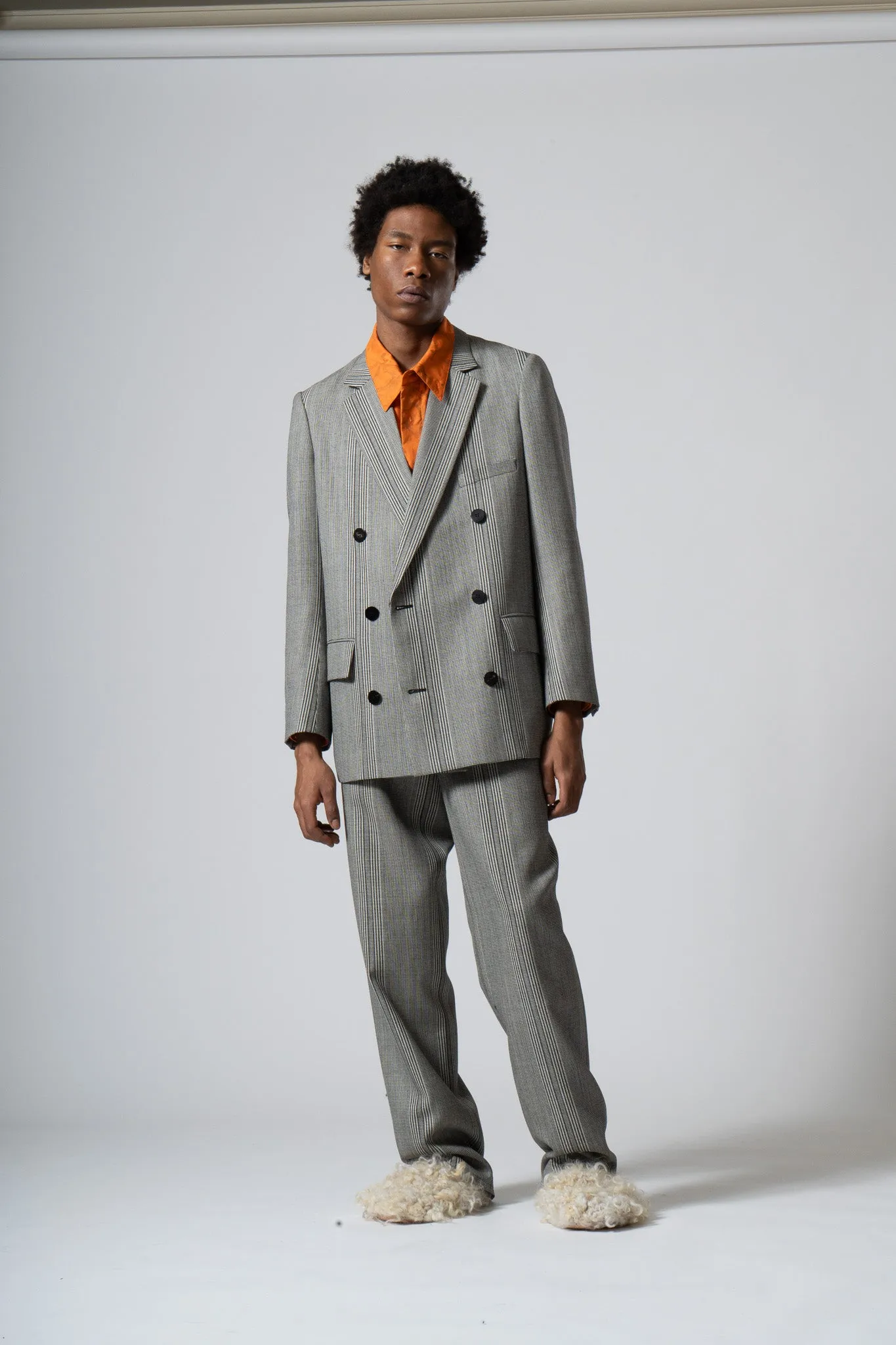 Striped Wool Double-breasted Jacket in Black x White Stripes