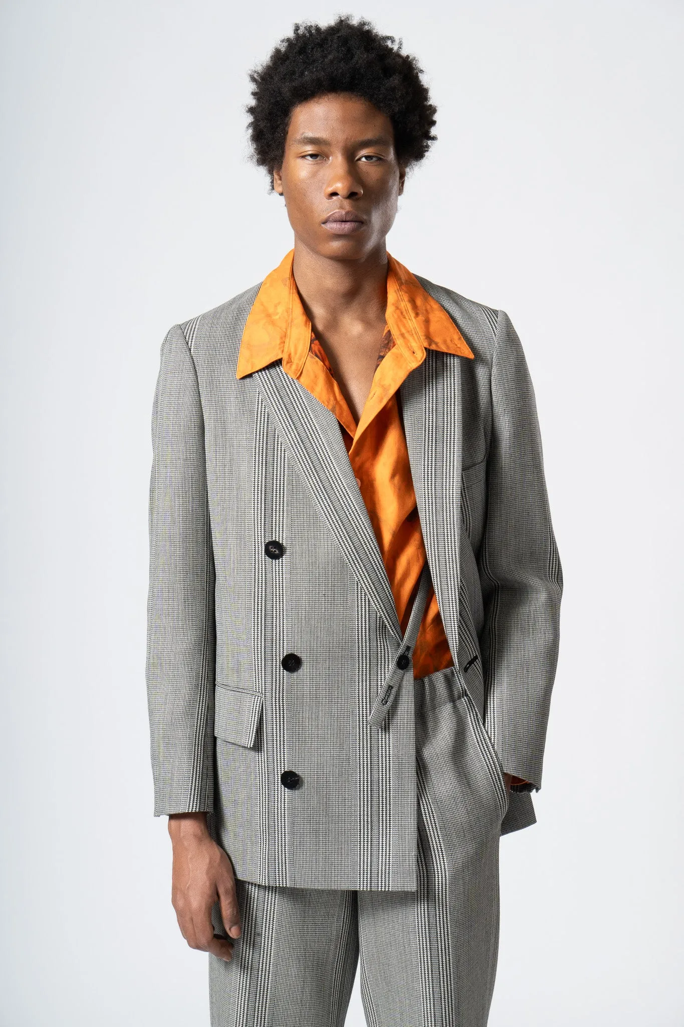 Striped Wool Double-breasted Jacket in Black x White Stripes