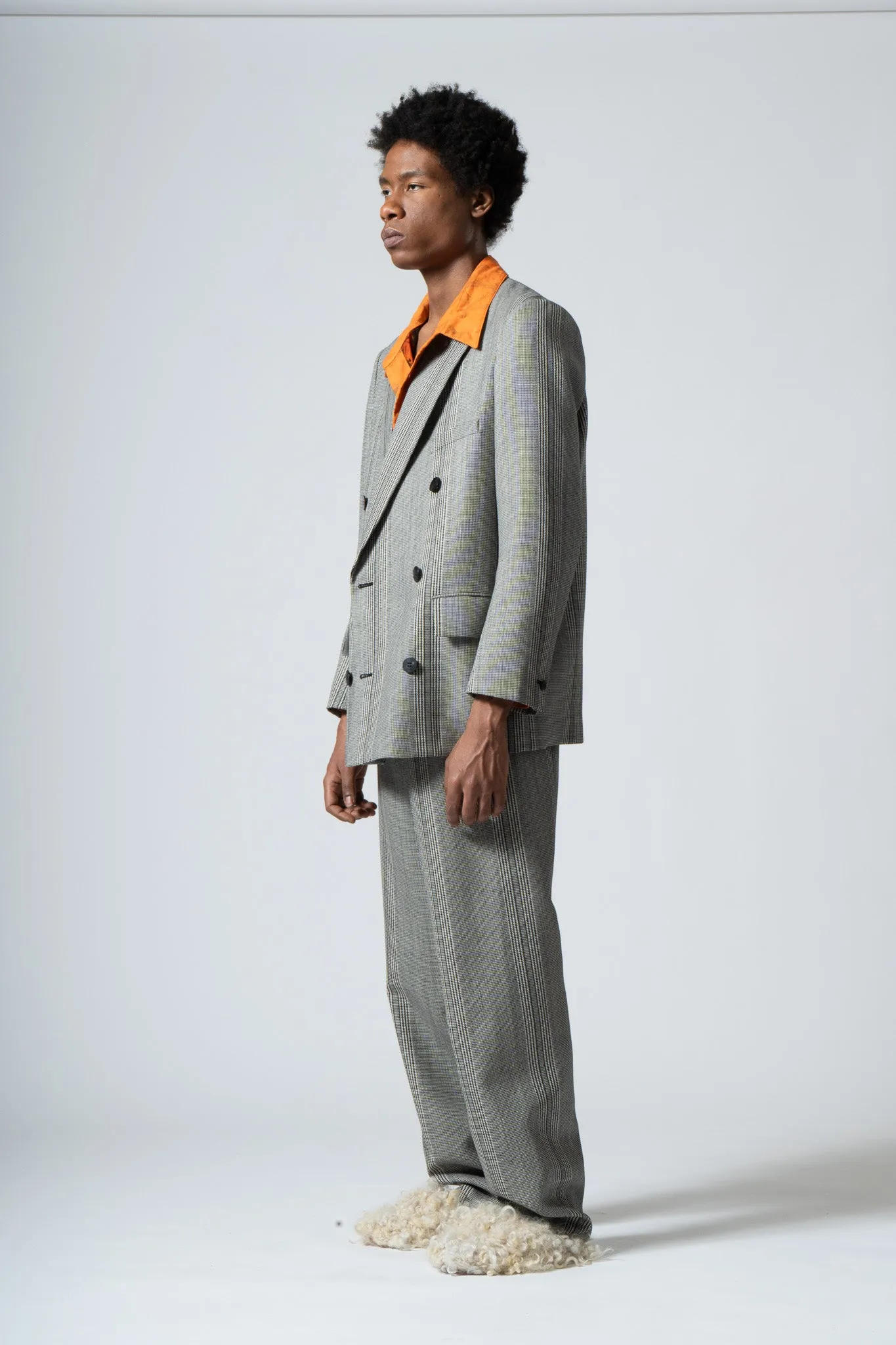 Striped Wool Double-breasted Jacket in Black x White Stripes