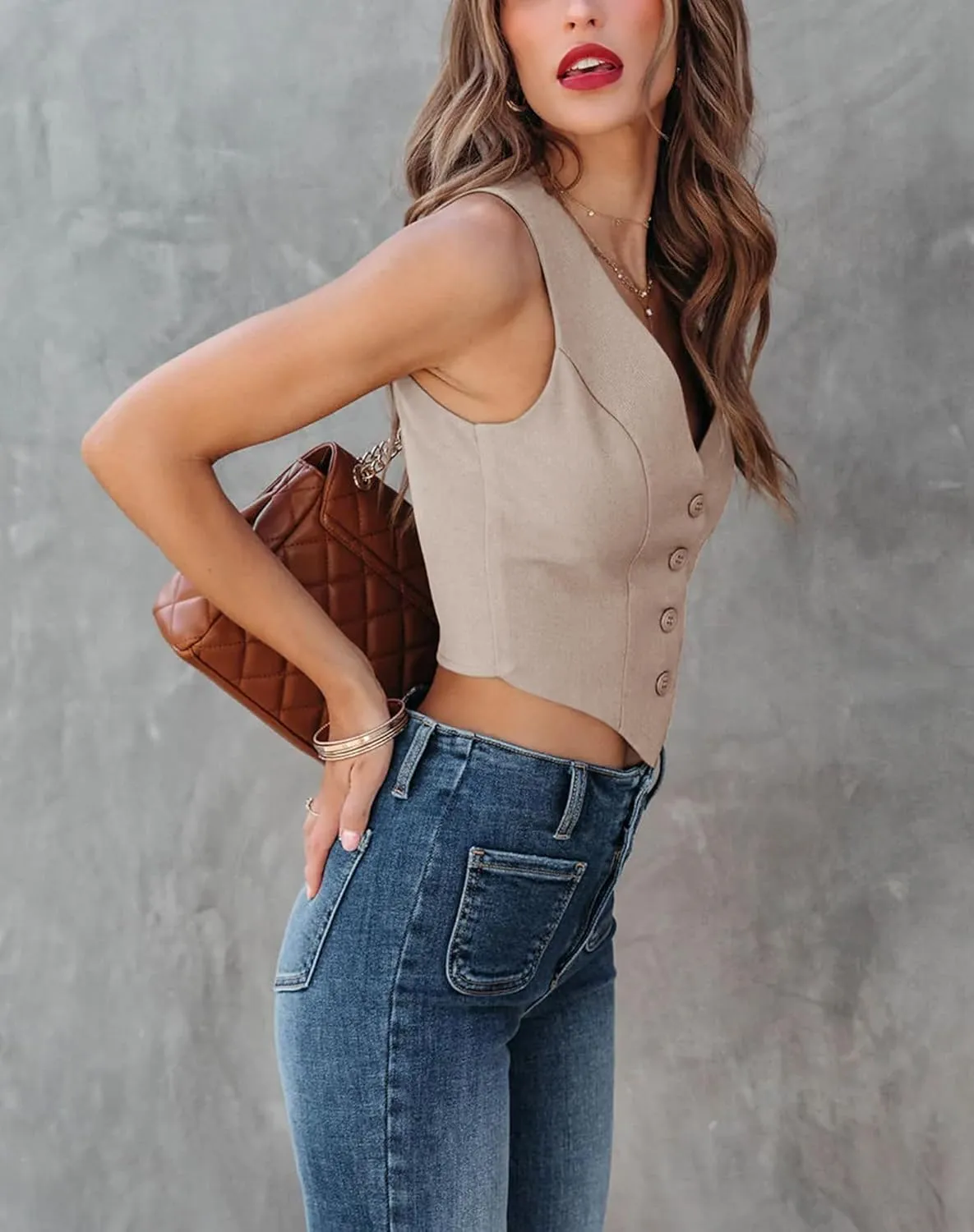 Sunborui Women's Business Button Up Sleeveless Vests Fully Lined V Neck Regular Fitted Jacket Waistcoat
