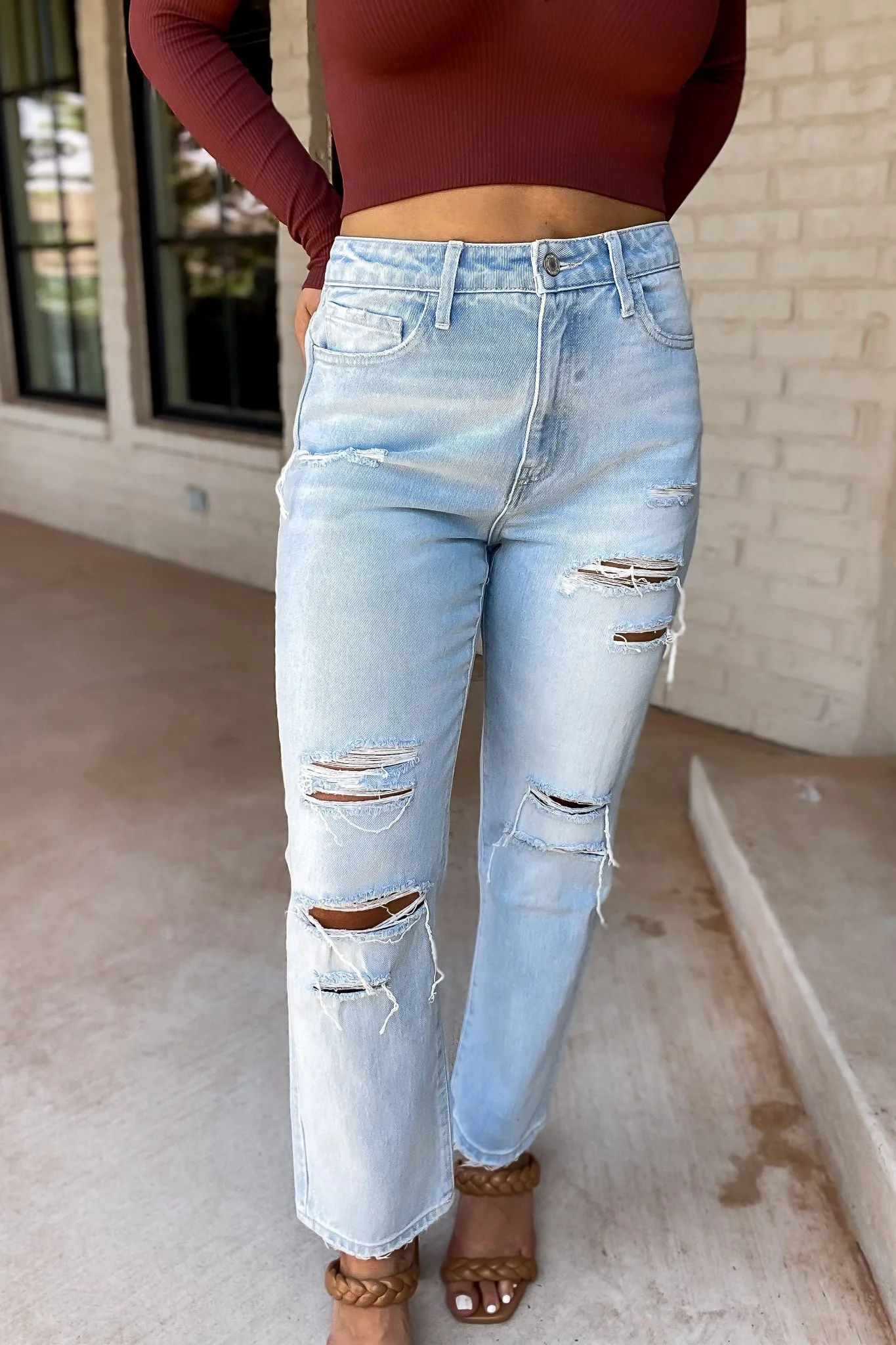 Super High Rise Distressed Crop Straight Jeans