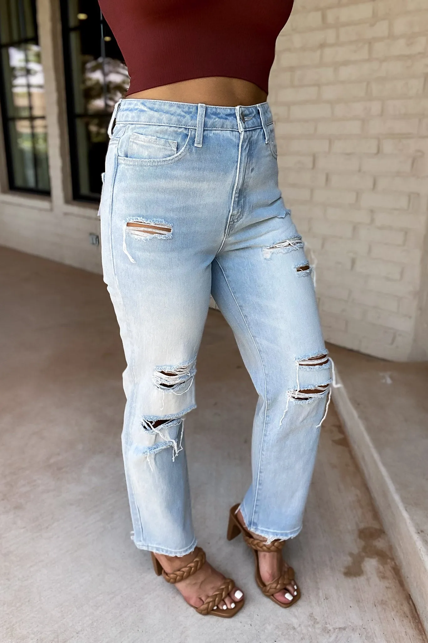 Super High Rise Distressed Crop Straight Jeans