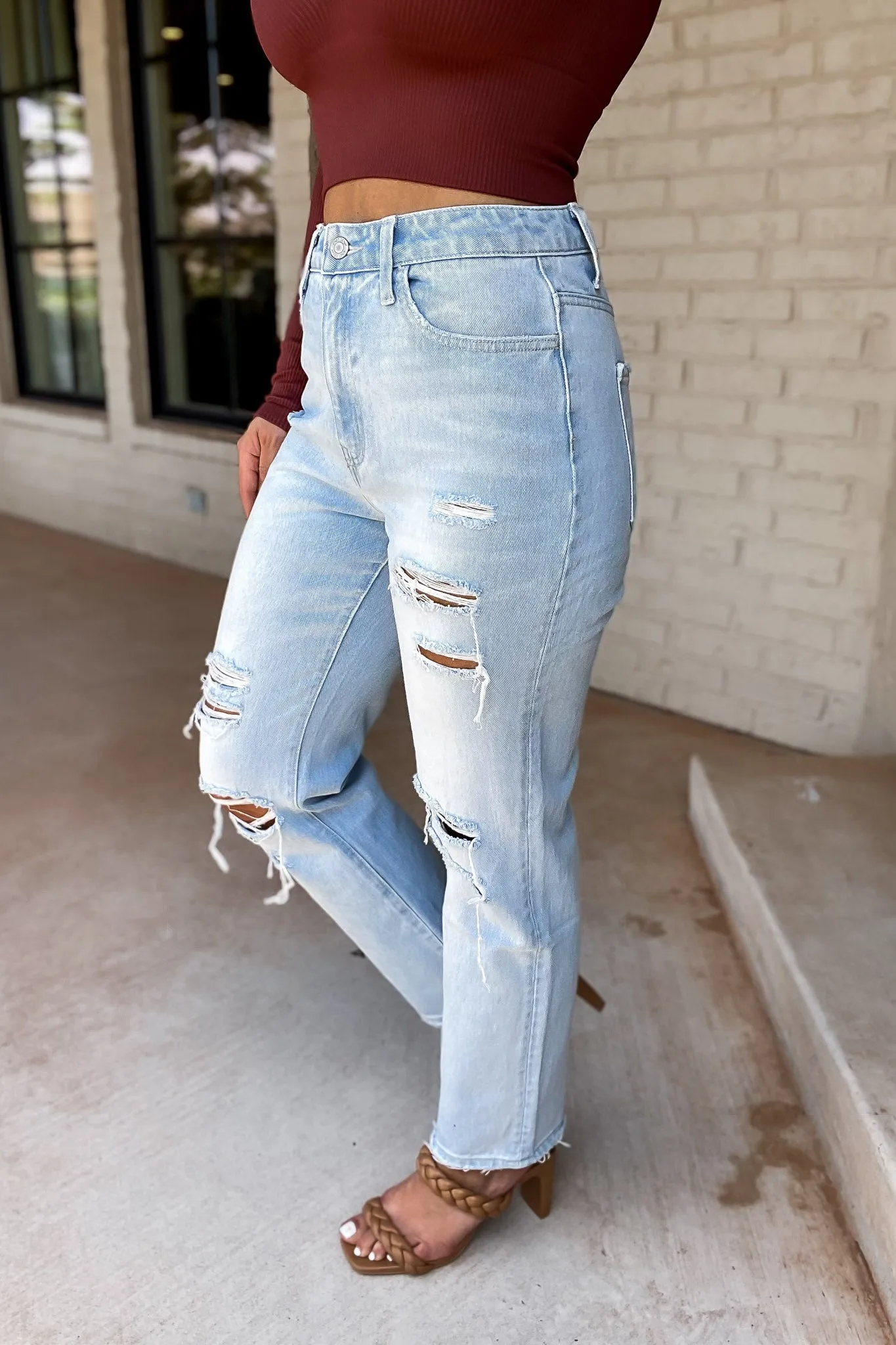 Super High Rise Distressed Crop Straight Jeans