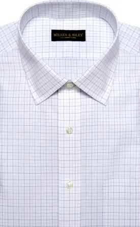 Tailored Fit White Ground Navy / Lt Blue Tattersall Spread Collar  Supima® Cotton Non-Iron Broadcloth (B/T)