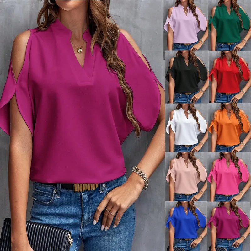 V-neck Graceful And Fashionable Off-the-shoulder Sleeve
