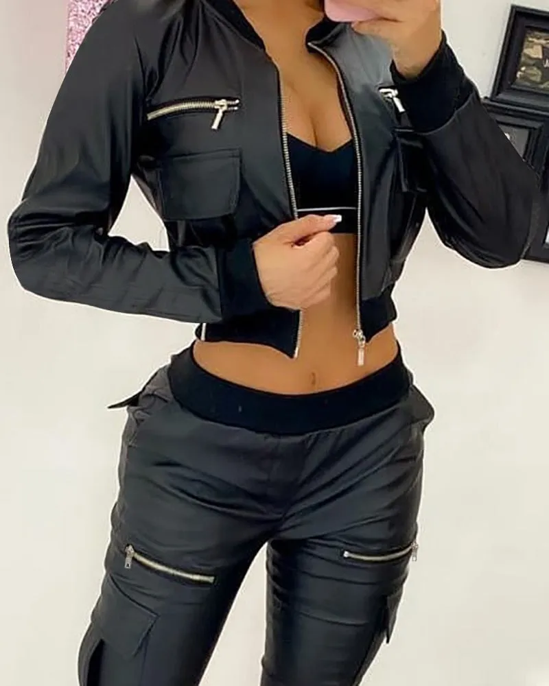 Wenkouban Winter Autumn Women PU Leather Zipper Front Short Jacket 2022 Femme Patchwork Pocket Design Coat Lady Outfits Cool Clothing y2k