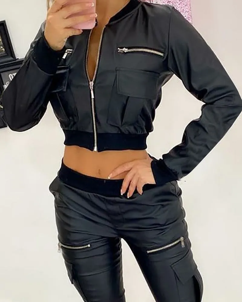 Wenkouban Winter Autumn Women PU Leather Zipper Front Short Jacket 2022 Femme Patchwork Pocket Design Coat Lady Outfits Cool Clothing y2k