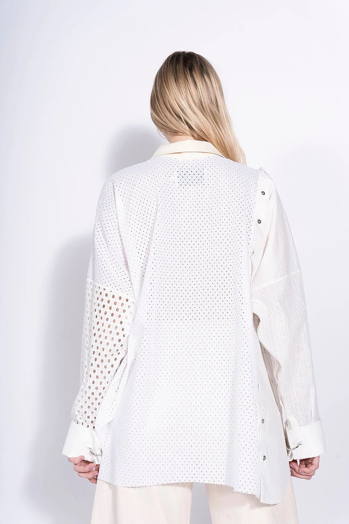 WHITE PATCHWORK DECONSTRUCTED SHIRT