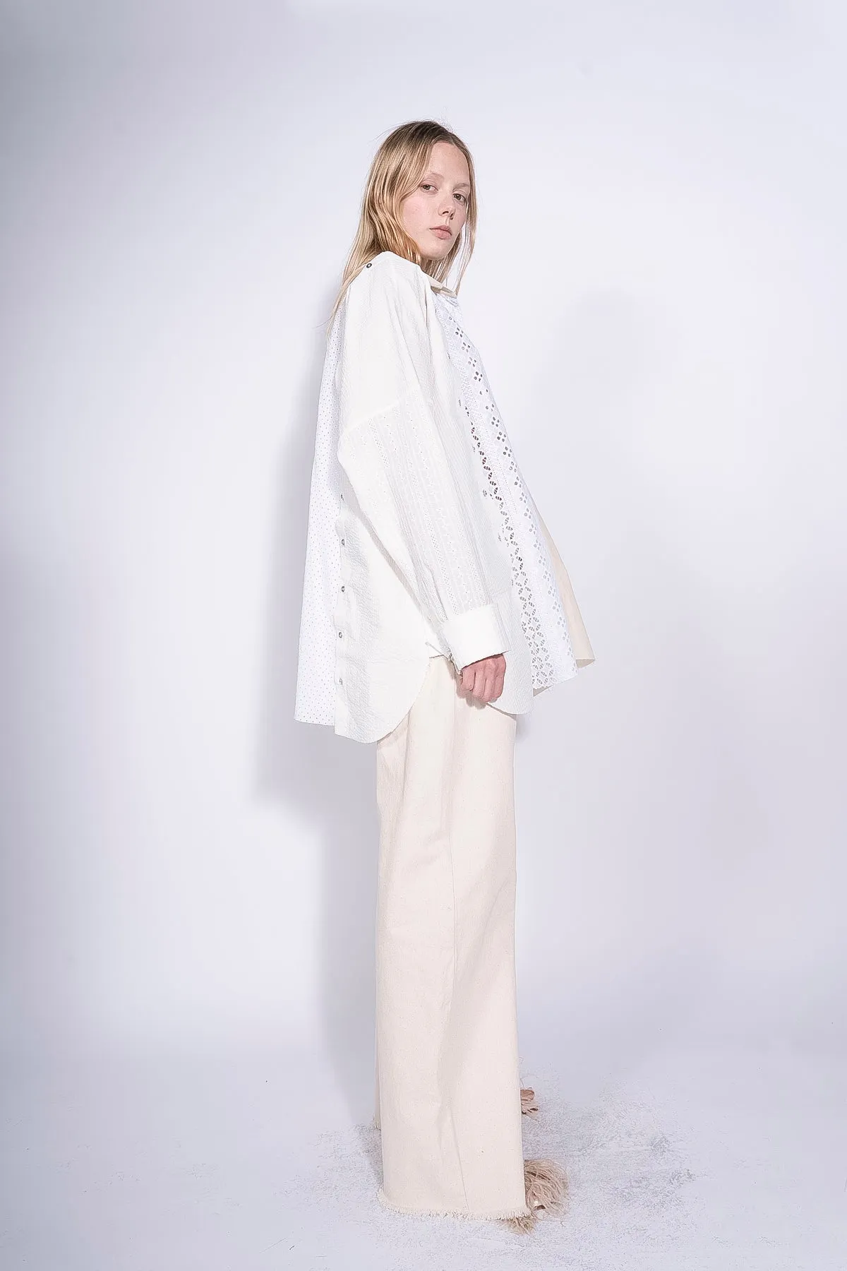 WHITE PATCHWORK DECONSTRUCTED SHIRT