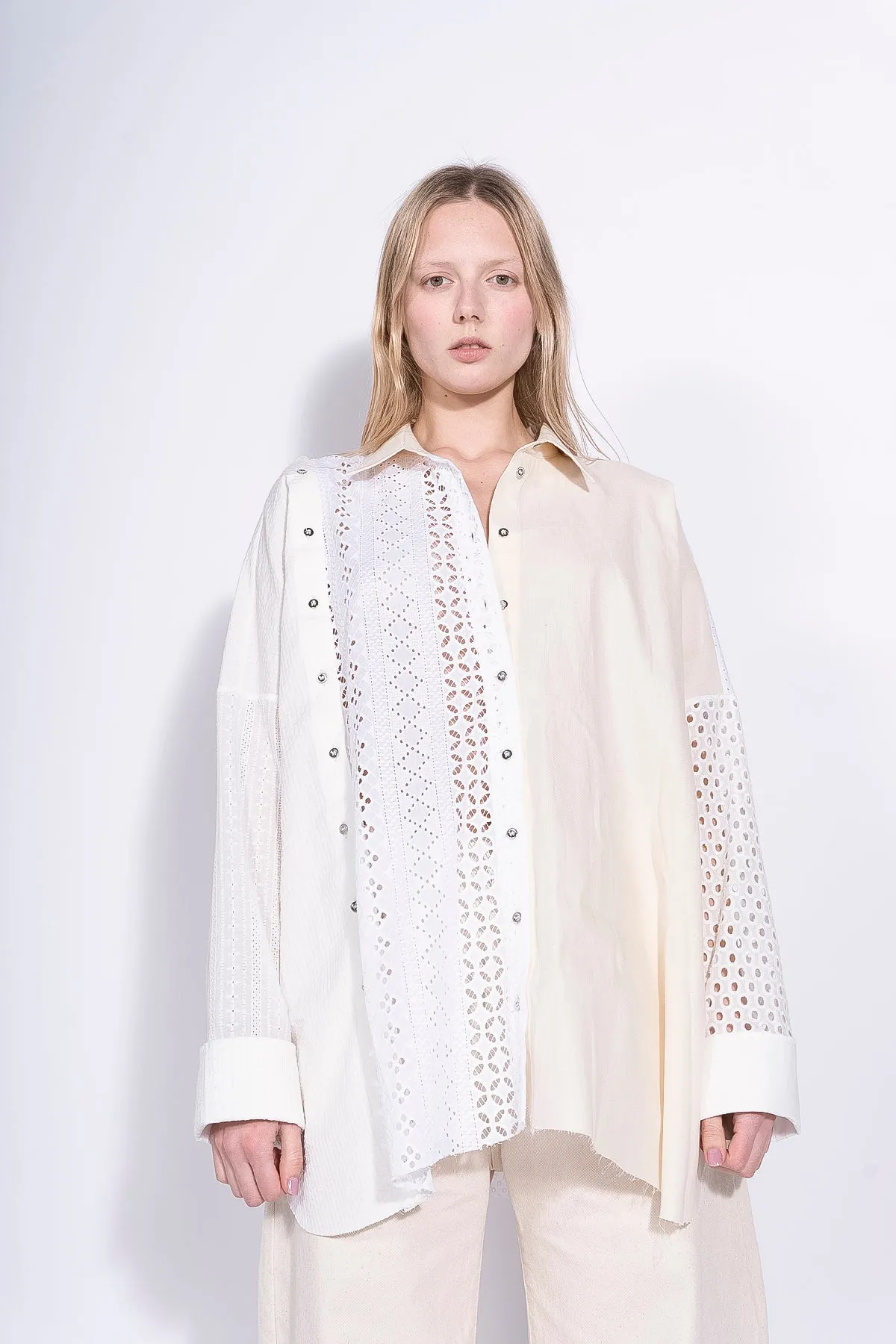 WHITE PATCHWORK DECONSTRUCTED SHIRT