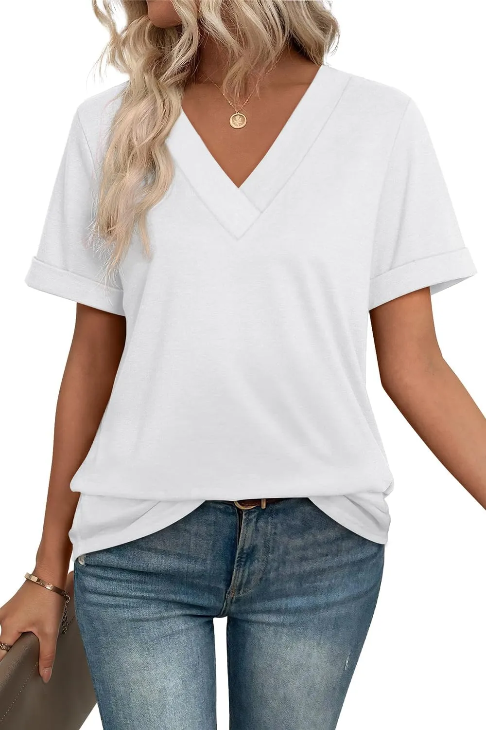 WIHOLL Womens Summer Tops Short Sleeve Basic Casual V Neck T Shirts Trendy Fashion 2025