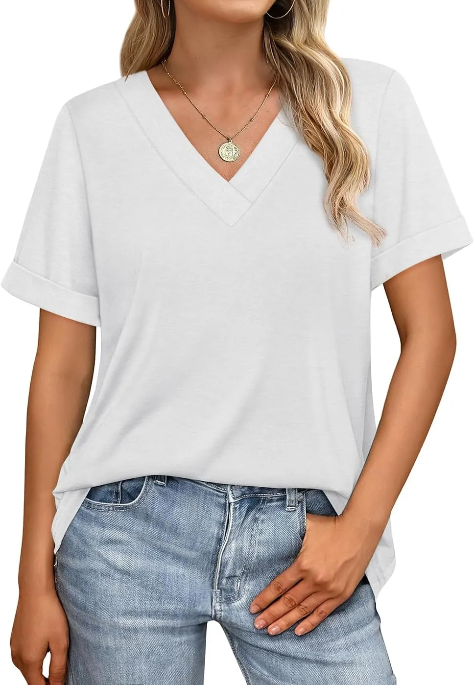 WIHOLL Womens Summer Tops Short Sleeve Basic Casual V Neck T Shirts Trendy Fashion 2025