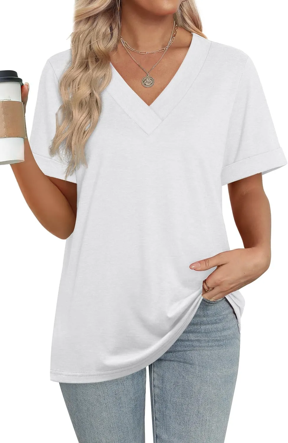 WIHOLL Womens Summer Tops Short Sleeve Basic Casual V Neck T Shirts Trendy Fashion 2025