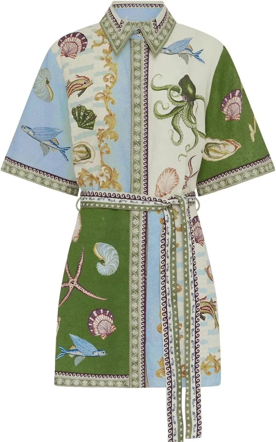 Womens Linen Lapel Floral Dress Button Short Sleeve A Line Shirt Dress Tie Waist Party Dresses