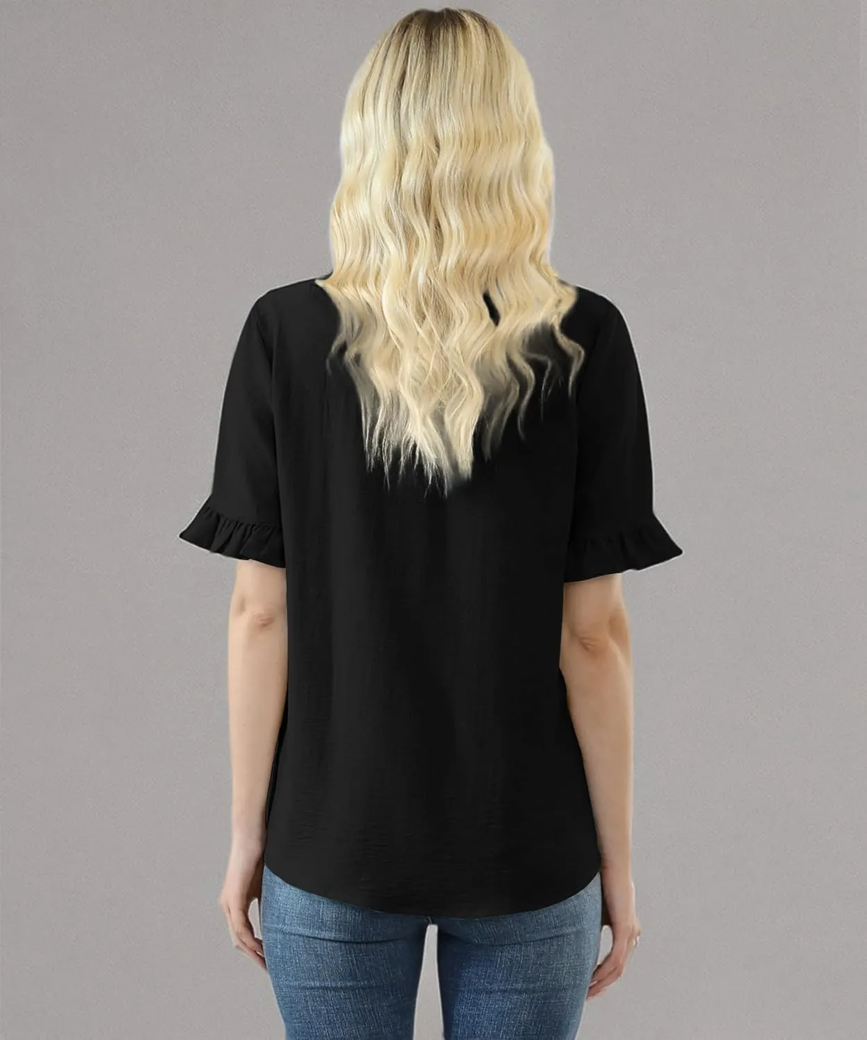 Womens Summer Tops Casual Ruffle Short Sleeve Shirts Square Neck Blouses Loose Fit Tunic