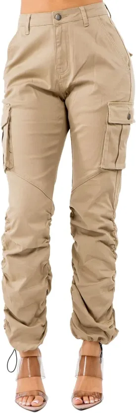 Women's Trendy Slim Fit Belted Cargo Pants with Stretchy Spandex