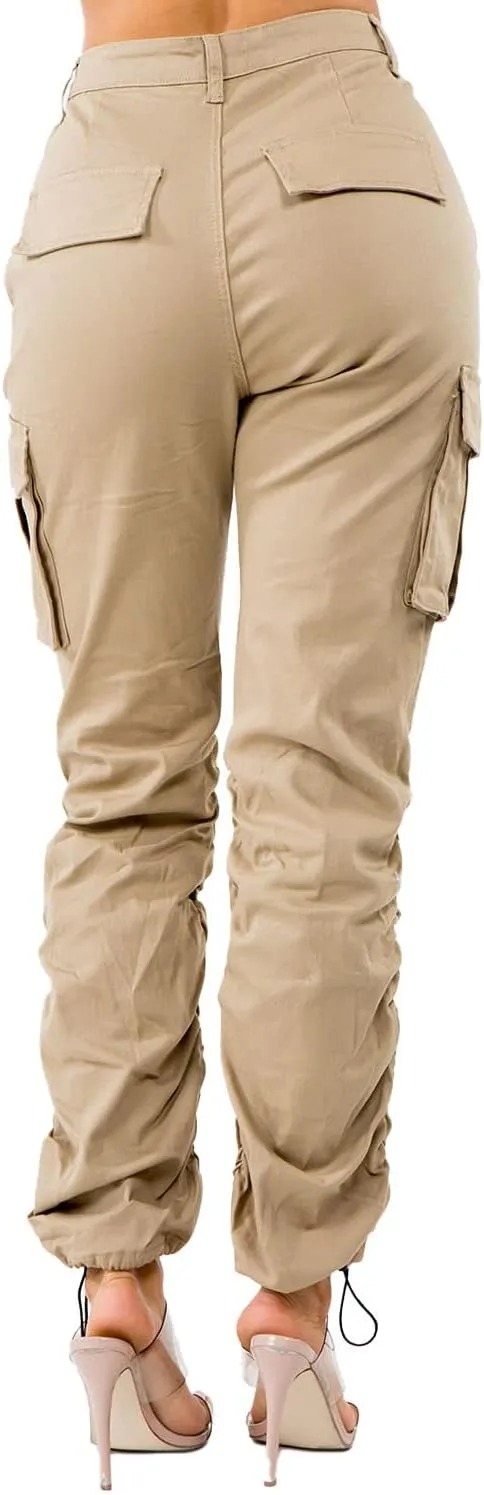 Women's Trendy Slim Fit Belted Cargo Pants with Stretchy Spandex