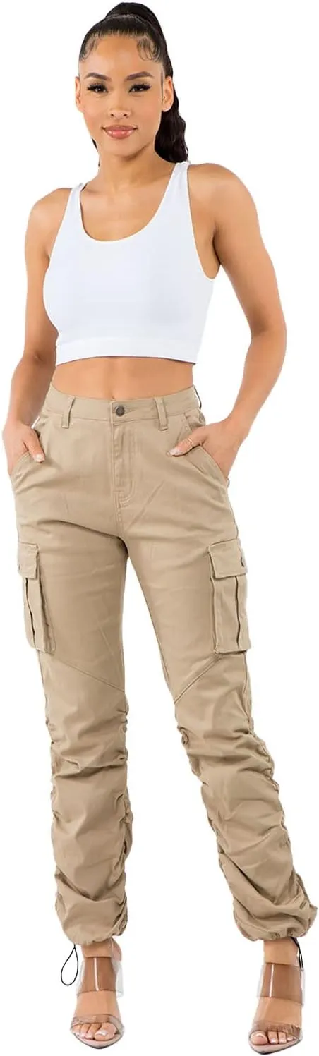 Women's Trendy Slim Fit Belted Cargo Pants with Stretchy Spandex