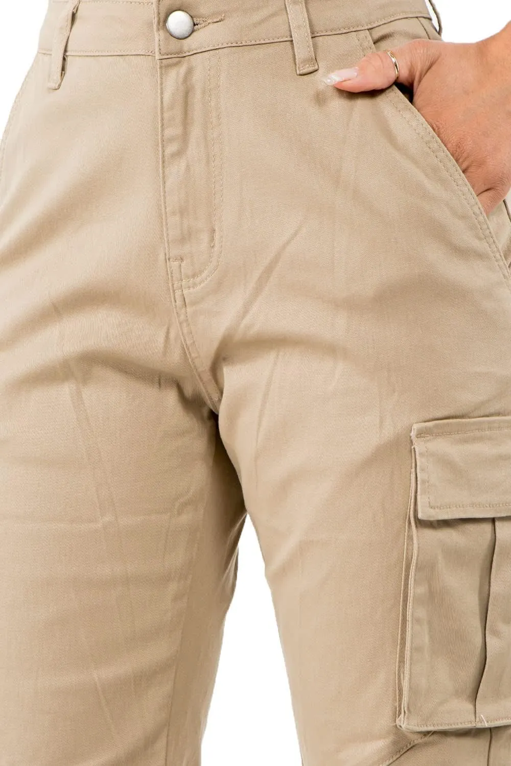 Women's Trendy Slim Fit Belted Cargo Pants with Stretchy Spandex