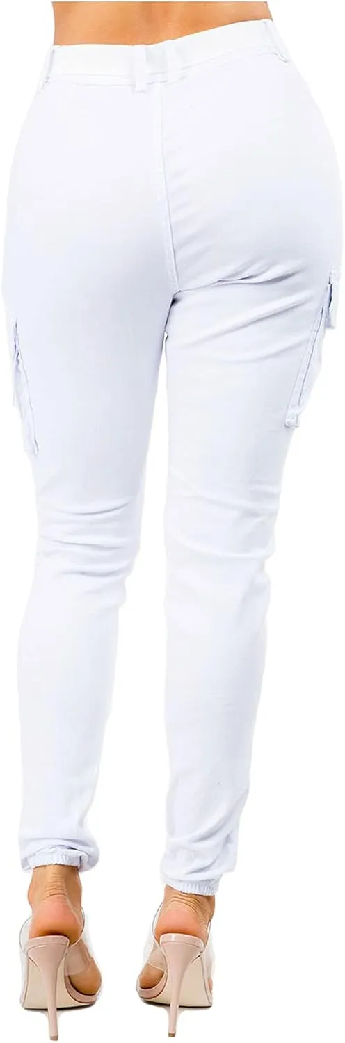 Women's Trendy Slim Fit Belted Cargo Pants with Stretchy Spandex
