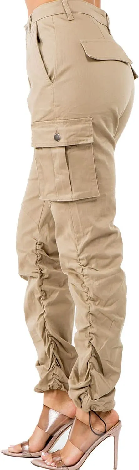 Women's Trendy Slim Fit Belted Cargo Pants with Stretchy Spandex